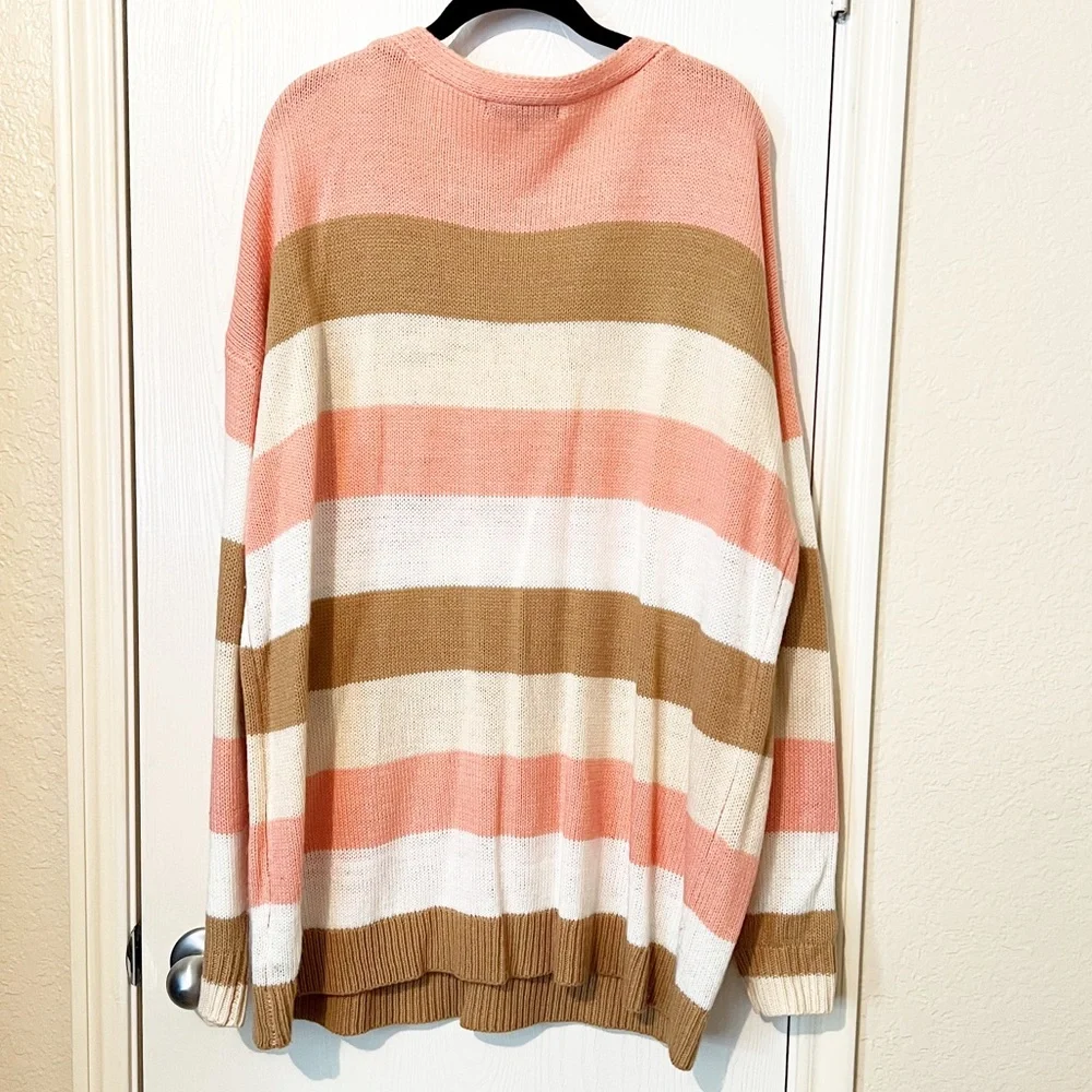 SOLD! [Glitzy Girlz] Neutral Stripe V-Neck Pullover Sweater - Picture 2 of 9